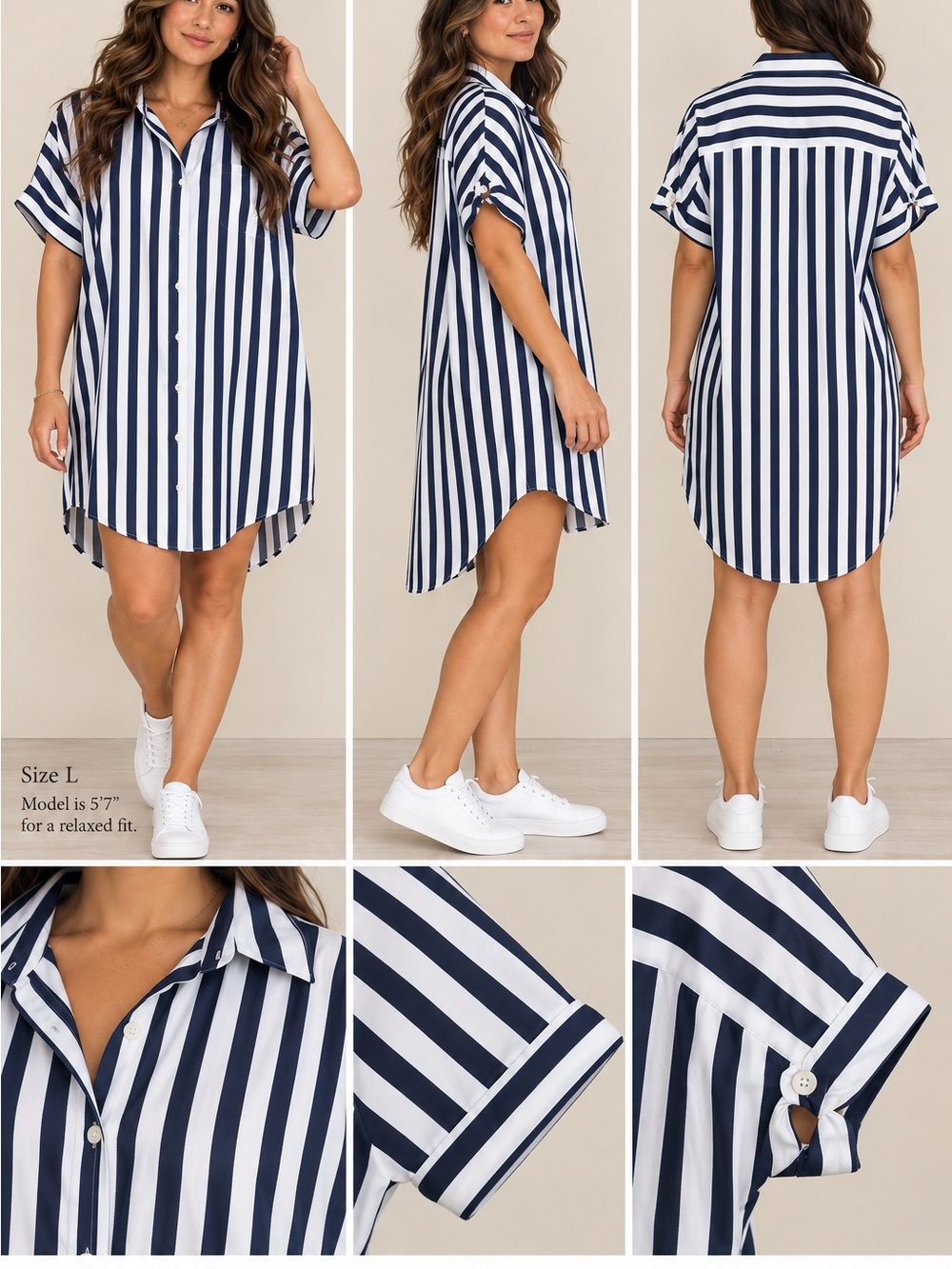 a new day Navy & White Vertical Stripe Shirt Dress